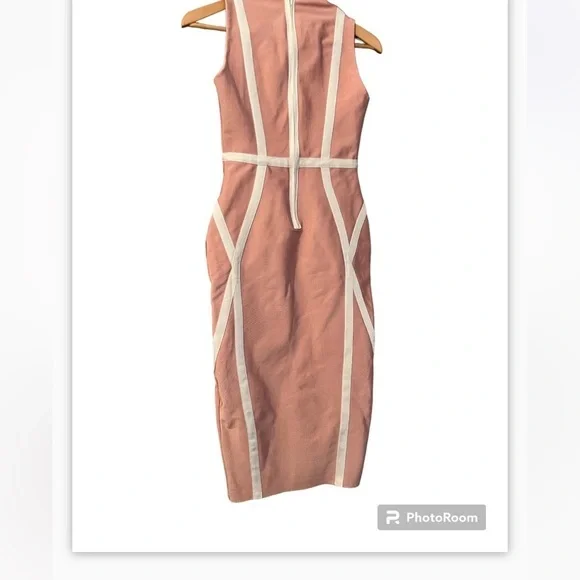 Missguided Plunge Bodycon Midi Sz 4 Dress Pink & White - Picture 2 of 5
